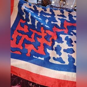 Vintage Bohemian Silk Wagon Abstract Scarf Hand Made Hippie Chic